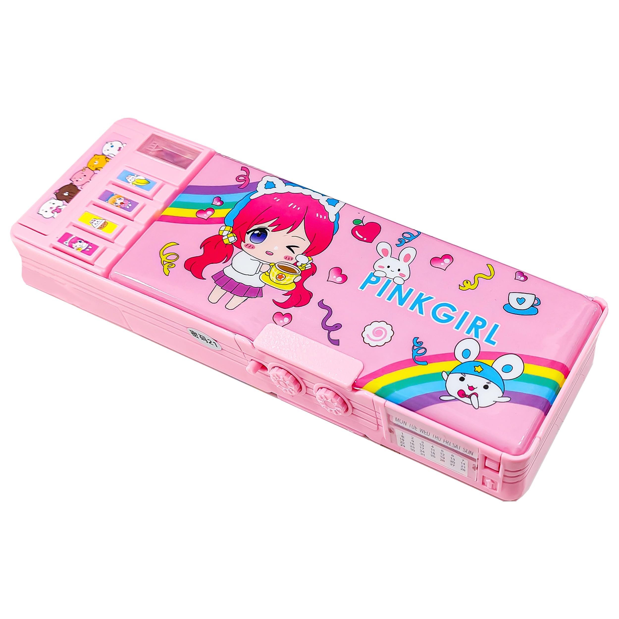Pop Up Multifunction Pencil Case for Girls, Cute Cartoon Pen Box Organizer Stationery with Password Lock, Sharpener, Schedule, Whiteboard, School Supplies, Best Birthday Gifts for Kids Teens(Pink)