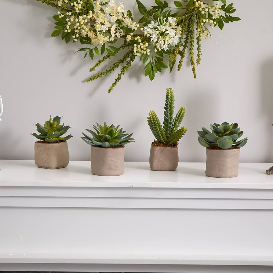 Amazon.co.jp: ほぼナチュラル 混合多肉植物 人工植物 (4本セット