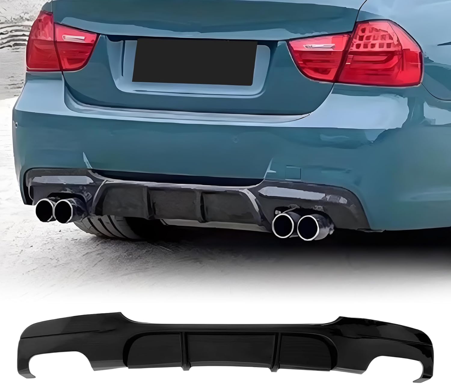 Rear Diffuser Compatible with BMW E90 M Sport 2006-2013 MP Style Rear Bumper Lower Lip Splitter (Bilateral Dual Outlet)