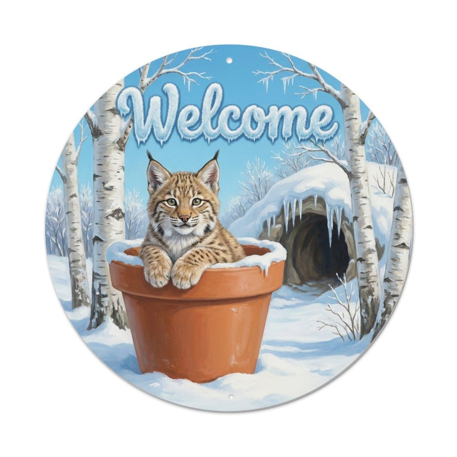 Welcome Lynx Snowy Den Metal Tin Sign
