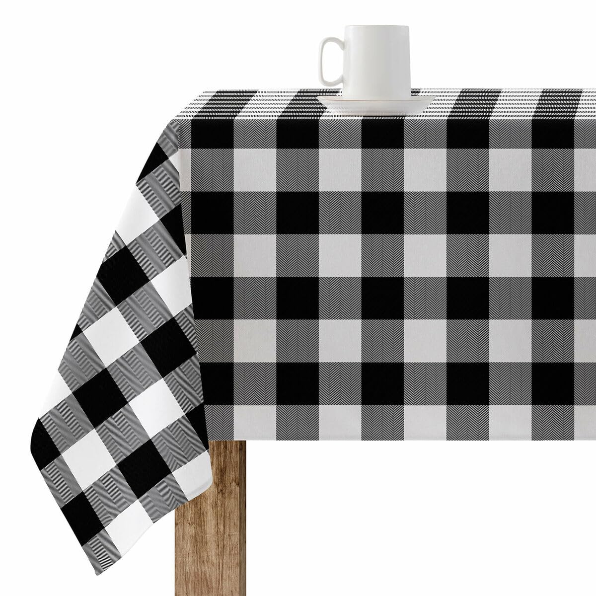 BELUM | Resinated Tablecloth Stain Resistant Paintings 0120-101, Tablecloth Plaid Vichy size; 140x140 cm, Tablecloth Anti Stain NO Rubber, Tablecloth Vichy Black, Tablecloth Fabric 100% organic cotton