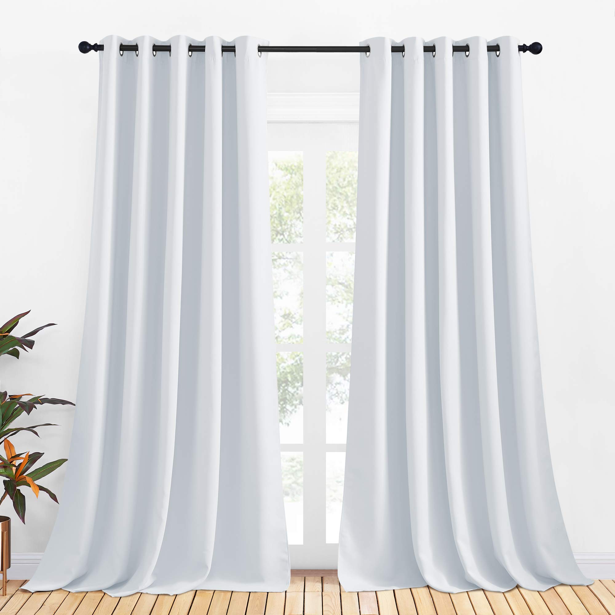 NICETOWN Room Darkening Curtain Panels for Bedroom -Easy-Care Solid Thermal Insulated Grommet Room Darkening Draperies / Drapes (Greyish White, 2 Panels, W70" X L108")