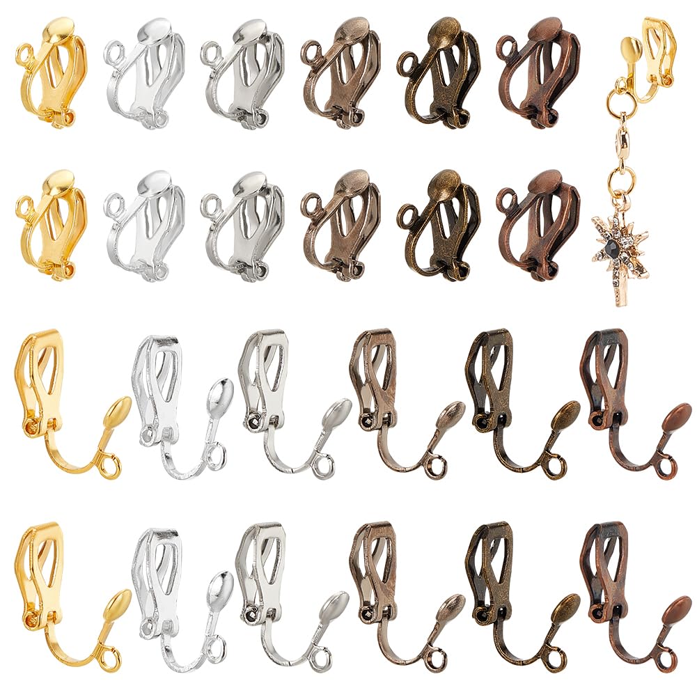 PH PandaHall 40pz Clip per Orecchio Oro Argento Componenti per Orecchini Fai Da Te, Orecchini Bottone in Ottone per Orecchie Non Perforate Creazione di Gioielli, 20x13x11mm