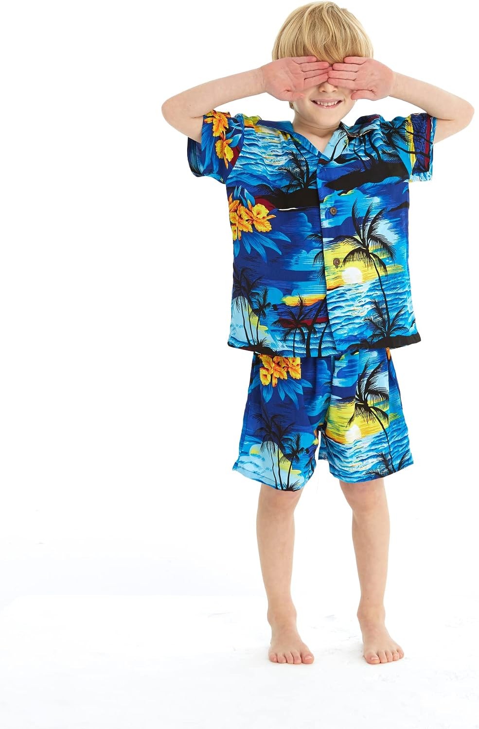 Hawaii Hangover Family Matching Hawaiian Clothes, Sunset Blue | Family matching Hawaiian outfits, Sunset Blue, lightweight rayon, machine washable, tropical print, luaus, cruises