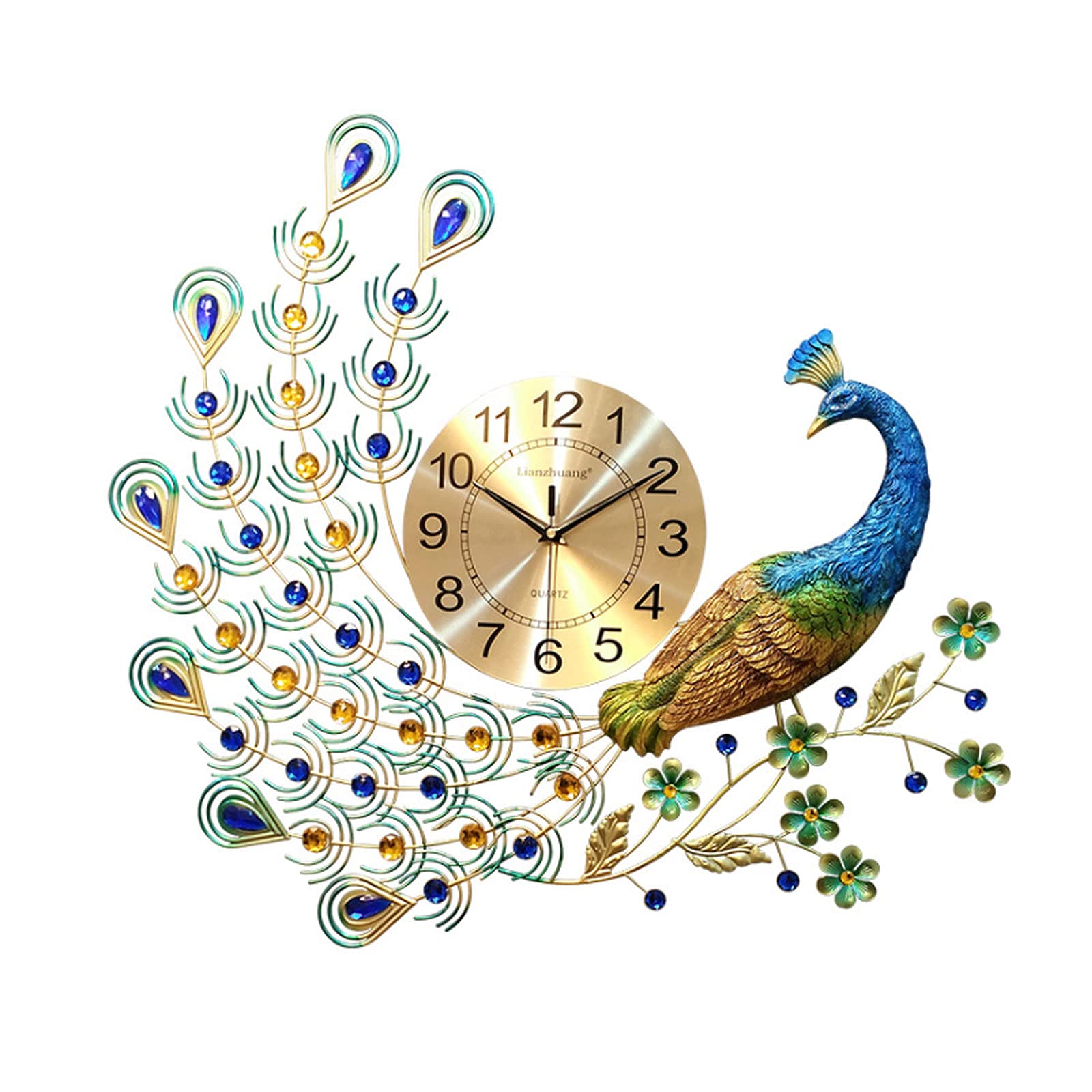 TYUHDUYUR European Style Peacock Wall Clock Luxury Mute Quartz Clock for Living Room Bedroom Decoration
