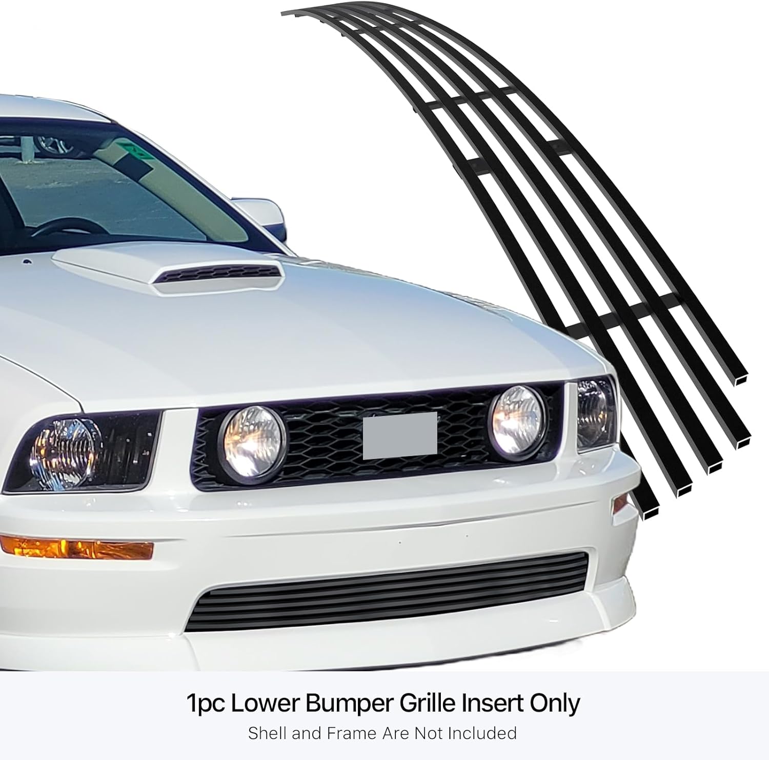 APS Compatible with Ford Mustang 2005-2009 GT V8 Lower Bumper Stainless Steel Black 8x6 Horizontal Billet Front Grill Grille Insert F66014J