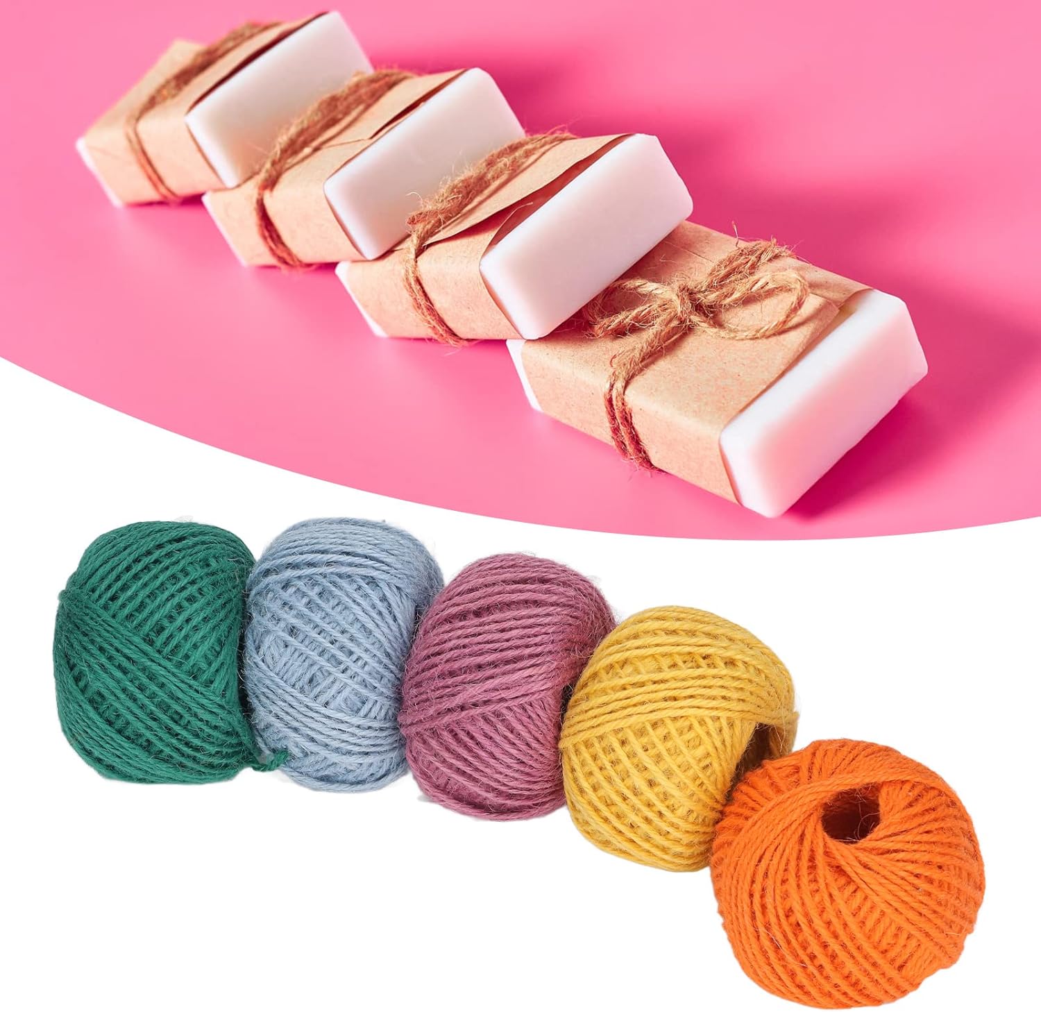 Set of 5 Colorful Jute Twine, Natural 2mm Craft String - Eco-Friendly