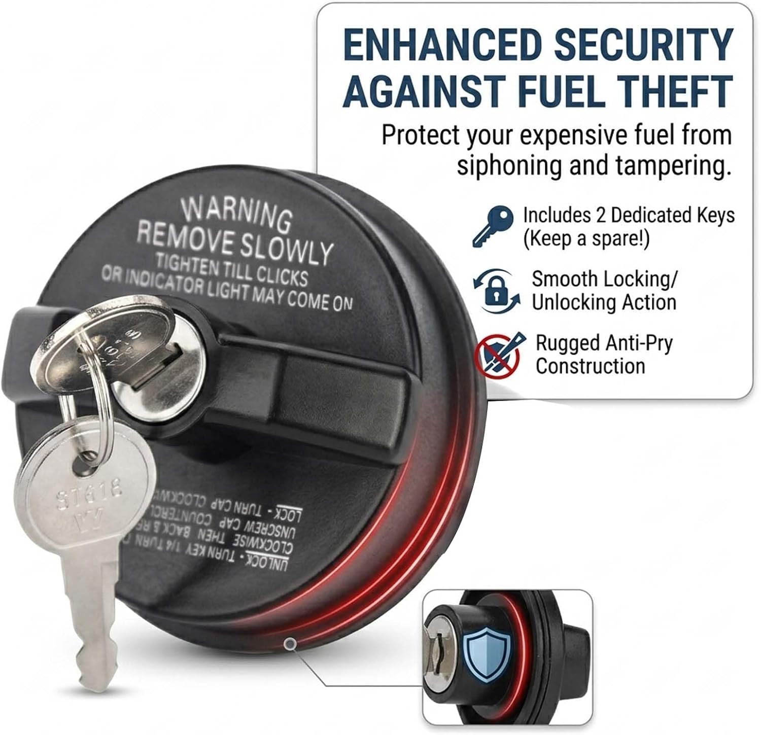 Locking Gas Cap W/2 Keys, Lock Fuel Cap Compatible With Chevy Honda Nissan Acura Mazda Cadillac GMC Vehicle 4Runner FJ Cruiser Silverado Camaro And More, Replace#10504 77300-47020 10504, 31780