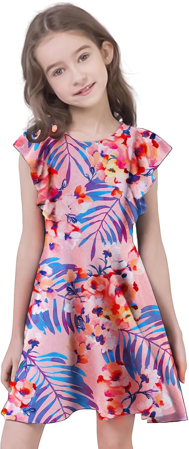 QPANCY Girls Ruffle-Trim Dresses Sleeveless Summer Midi Dress for Kids 3-13 Years