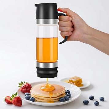 Honey Dispenser No Drip with Handle, 11.83 oz/350 ml Clear Glass, Black
