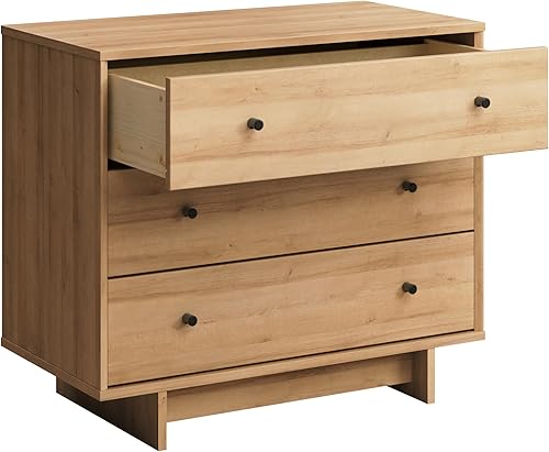 Miniatura 9 de Prepac Finnley Mesita de noche de 3 cajones en roble natural, mesa de noche extra ancha con almacenamiento, mesa auxiliar moderna para el hogar,