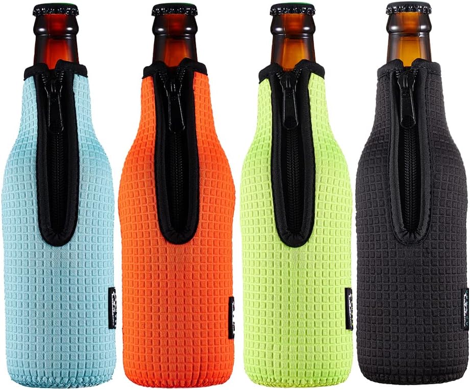 WK ieason Beer Bottle Sleeve Insulators 12oz 330ml Standard Beer Bottle Cooler Covers Zip-up Bottle Jacket 12OZ Beer Bottle Holder Non-Slip Thick Neoprene Sleeves (Orange/Green/Black/Light Blue)