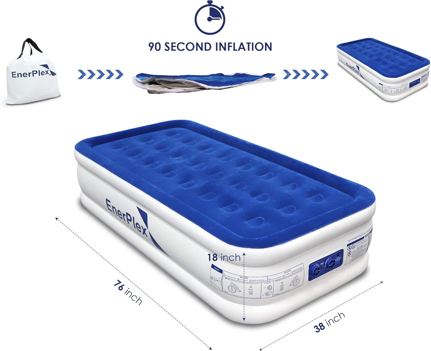 EnerPlex Premium Luxury Twin Size Air Mattress Airbed with Built in Pump Raised Double High Twin Blow Up Bed for Home Camping Travel