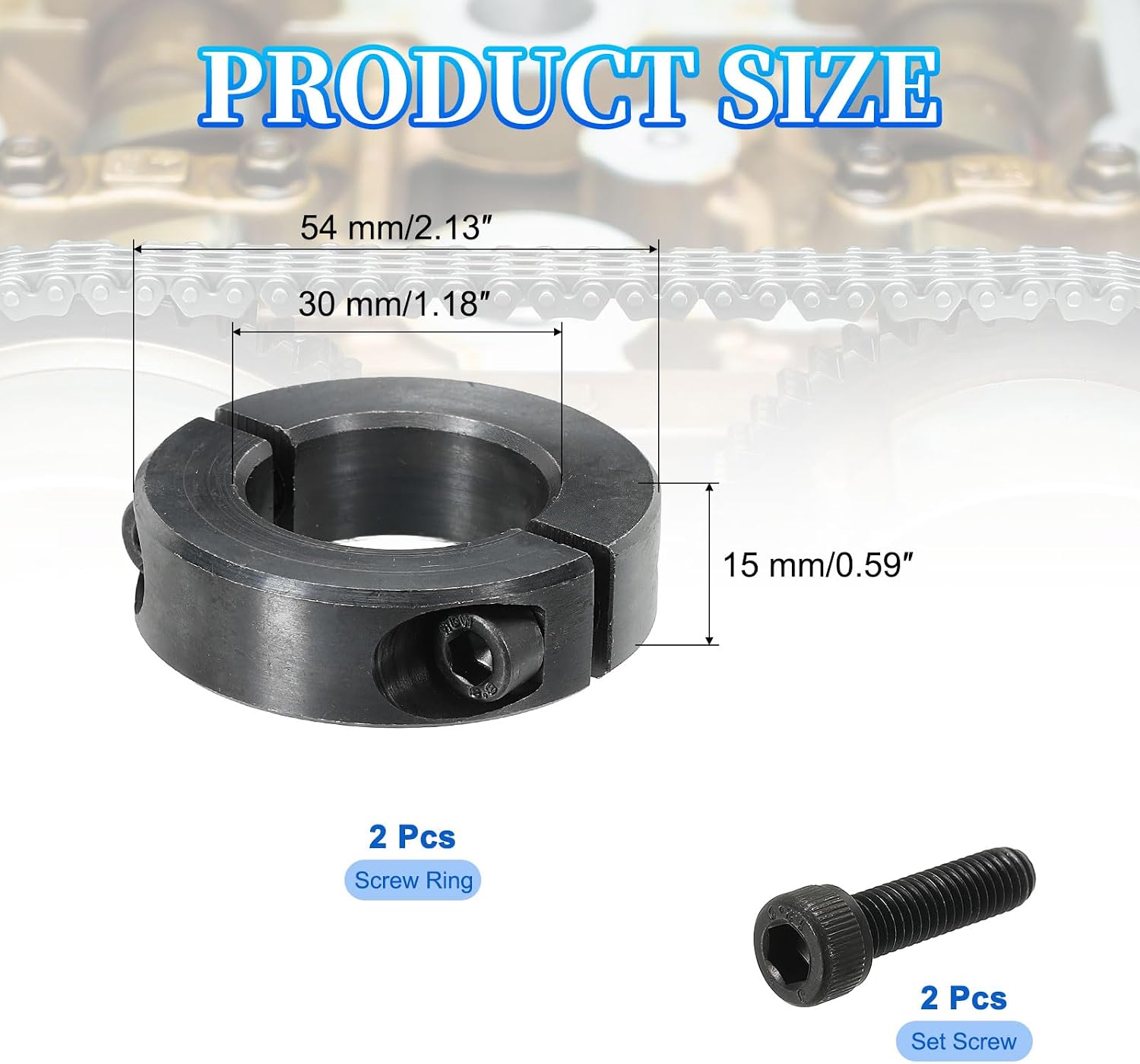 MECCANIXITY Bore 30 mm Double Split Shaft Collar 54 mm OD 15 mm Thickness Carbon Steel Locking Collar Clamp Style with Set Screw & Hex Wrench for Machine Tools Industry (Black, Pack of 2)