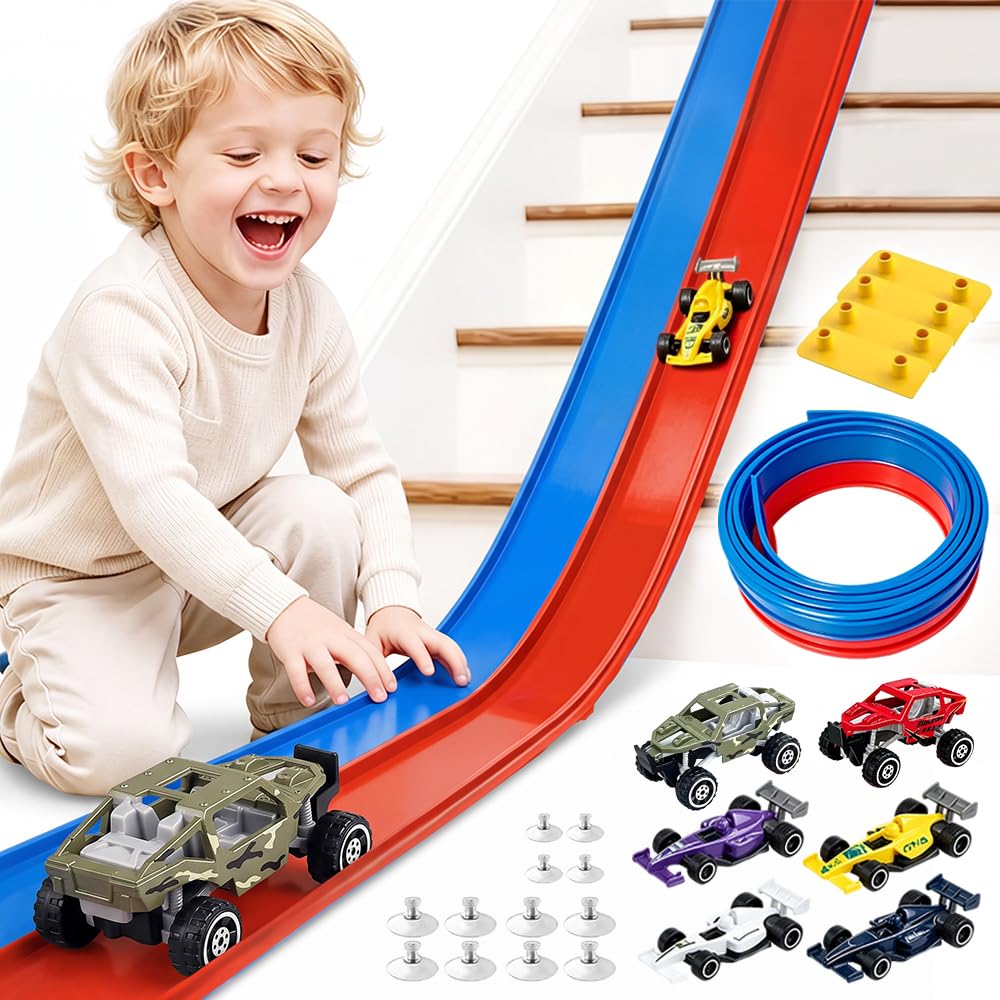Zogxyc Flexible Race Track 4M, Blue & Red Speed Track with 6 Plastic Cars