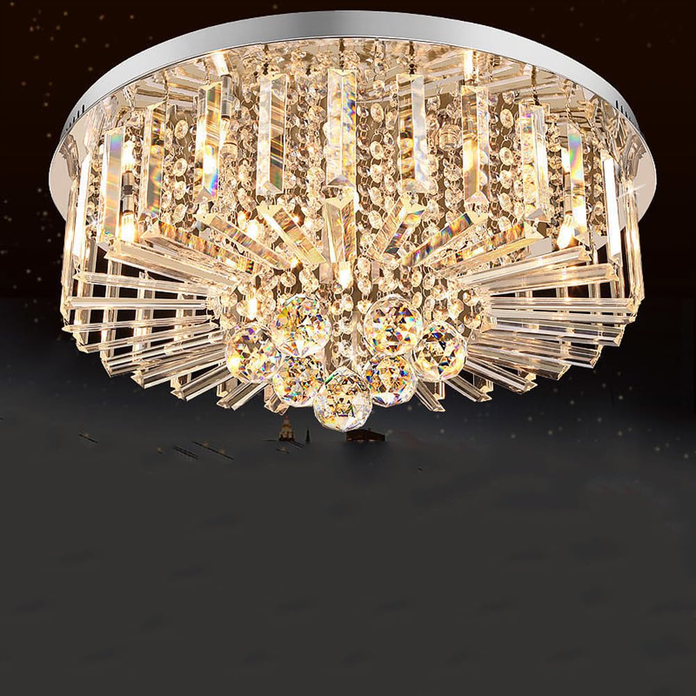 Lampes suspendues LED à intensité variable grand lustre rond en cristal