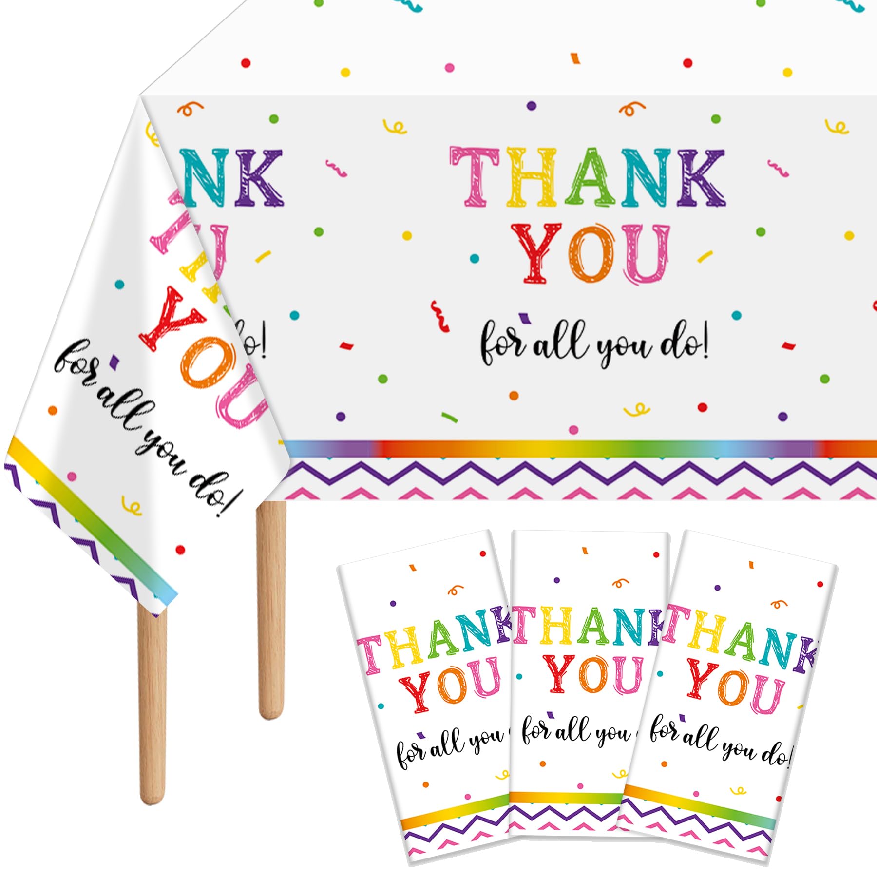 Lianxuia 3Pcs Thank You Plastic Tablecloth, 54 x 108 Inch Waterproof Thank You for All You Do Table Cover, Volunteer Employee Teacher Appreciation