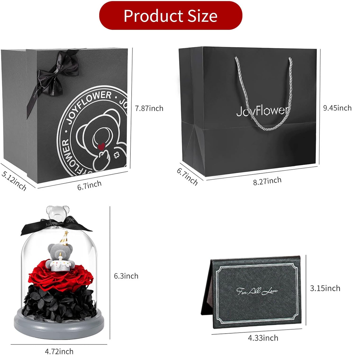 JoyFlower Preserved Flower Birthday Gift for Women, Red Preserved Rose Bear in Glass Birthday Gifts for Girlfriend, Eternal Flower Teddy Bear Gifts for Wife Mom Her Grandma Daughter Sister on Birthday - Image 3