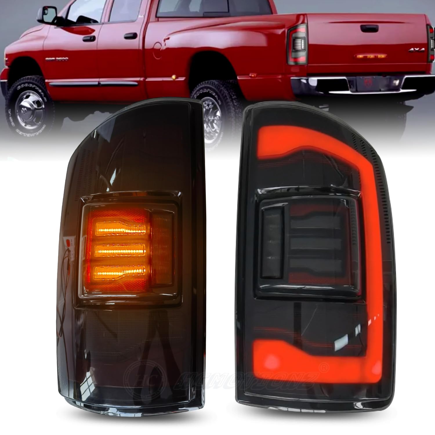 HCMOTIONZLED Tail Light Compatible with DODGE RAM 3RD GEN 2002-2006 RAM1500/2003-2006 RAM2500/3500 Start-up Animation Sequential Turn Signals Passenger & Driver Side