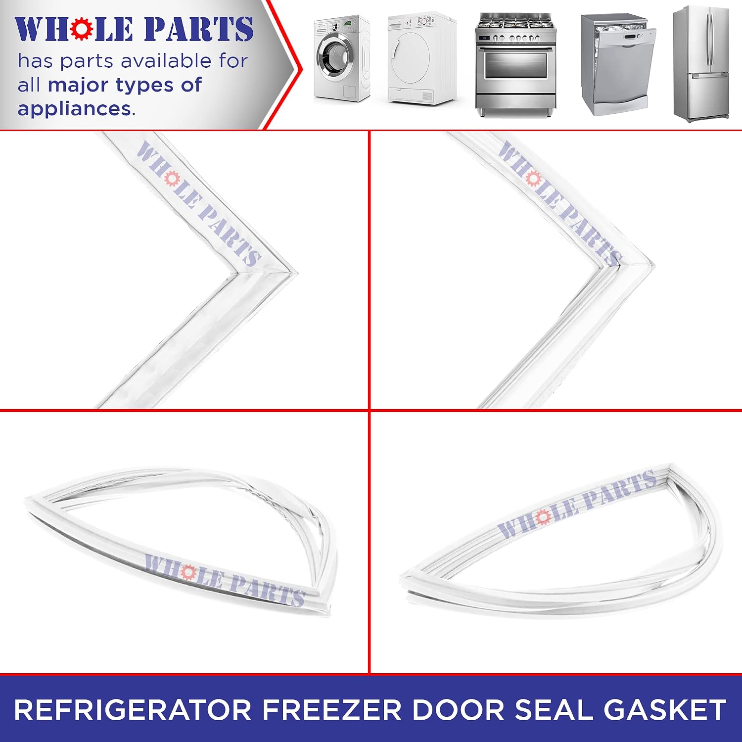 Upgraded Whole Parts Refrigerator Freezer Door Seal (Magnetic Strip Inside, White) 5304502761 - Compatible with Some Electrolux, Kenmore, Crosley, White-Westinghouse and Frigidaire Refrigerators