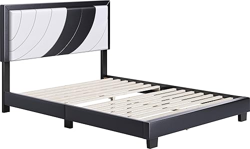 Miniatura 43 de Boyd Sleep Beaumont - Cama de plataforma tapizada con cabecero, base de colchón con 14 soportes de listones de madera, no requiere somier, piel
