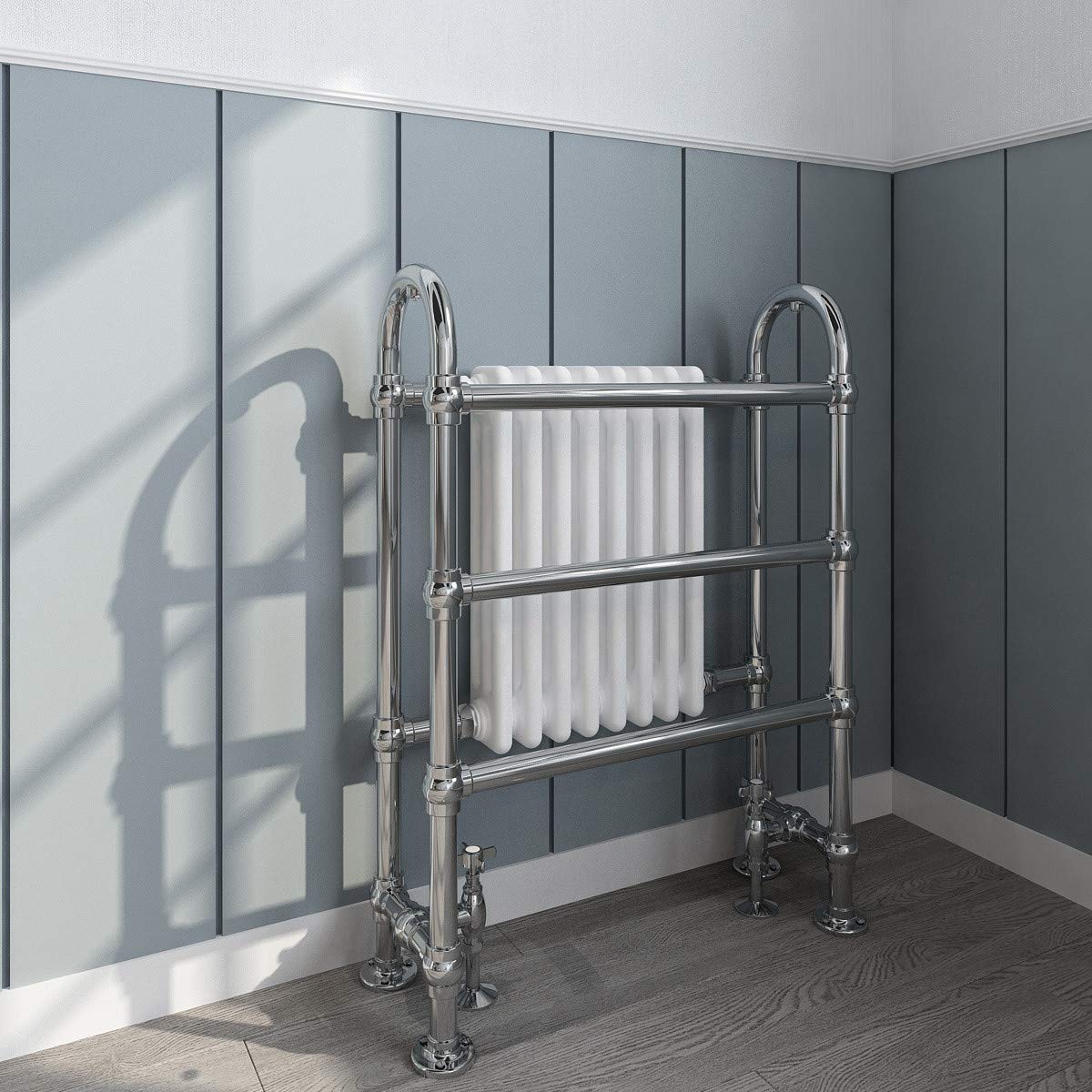 Nrg White Traditional Double Heated Towel Rail Bathroom Column Radiator 904 X 674 Mm