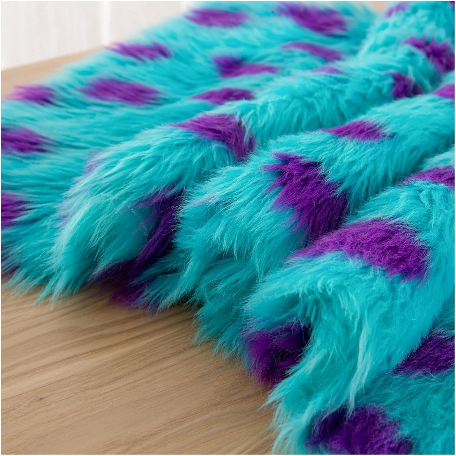 Blue and Purple Monsters Print Fabric with Wave Soft Low Pile Faux Fur 19.7"x63" for DIY Halloween Winter Costume Gnome Beard Miniature Dolls Costume Rugs Mat