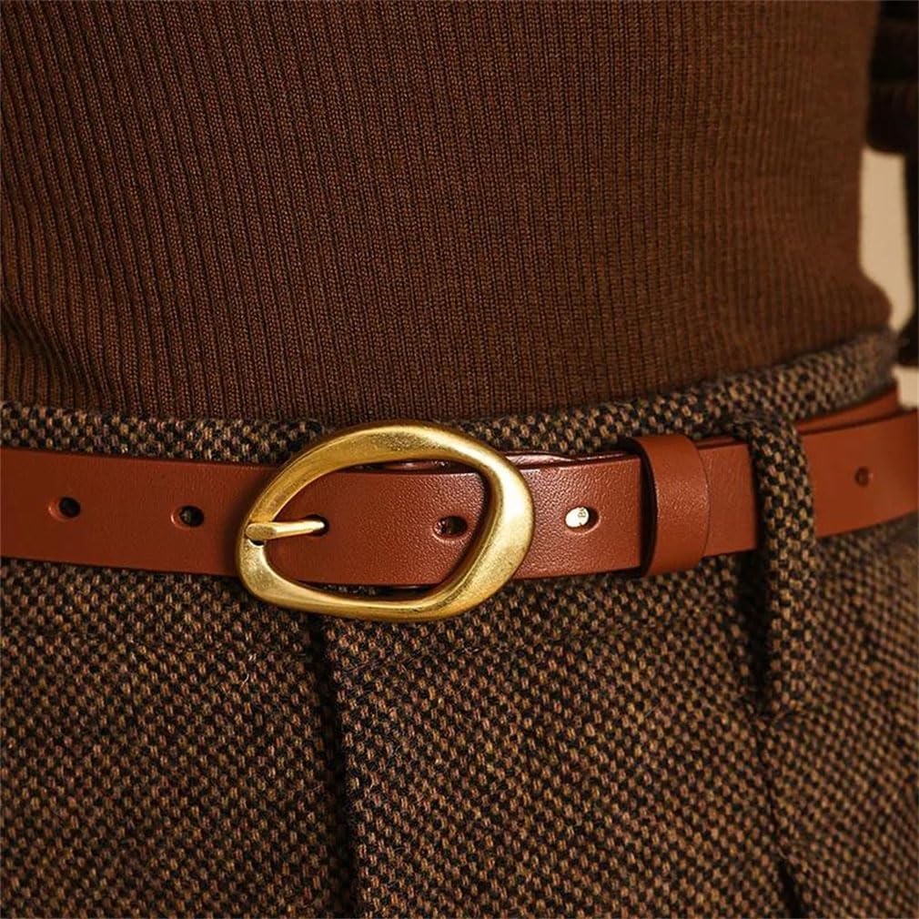 Women Cowskin Irregular Metal Buckle Vintage Leather Belt Female For Jeans Dresses Pants