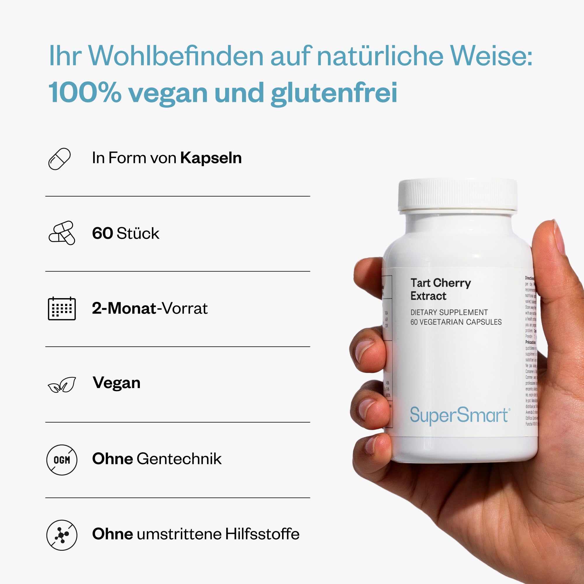 Montmorency Kirsche - Muskelregeneration - Entzündungshemmend - Prunus Cerasus Extrakt standardisiert mit 6,5% Anthocyanen - Sauerkirschen - Anti-Aging - Vegan - SuperSmart