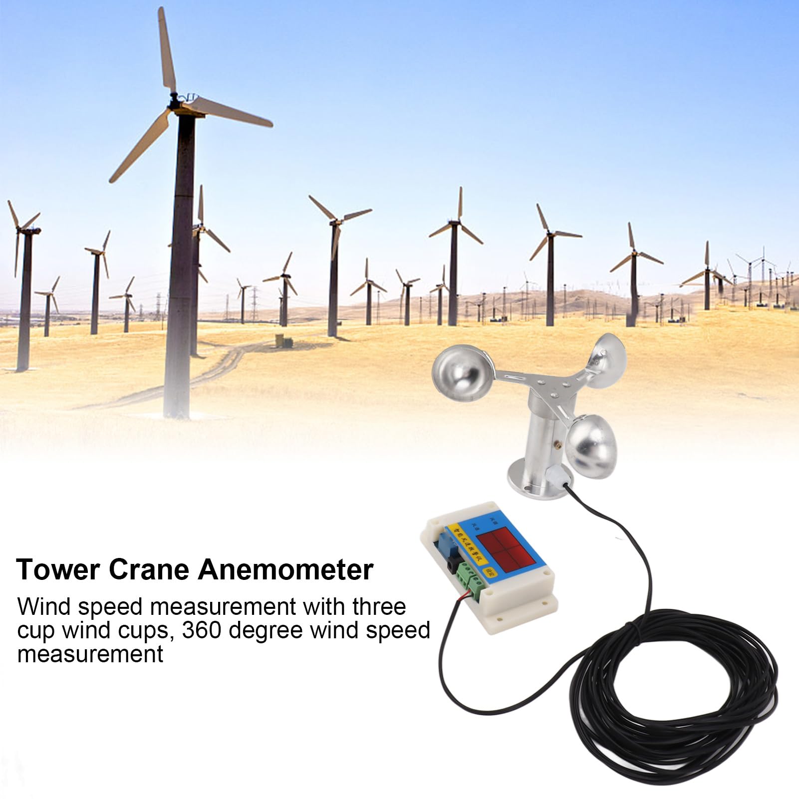 Dispositivo di allarme velocità del 3 pale del ventilatore Strumento anemometro per gru a torre per stazione meteorologica ferroviaria di costruzione 5V