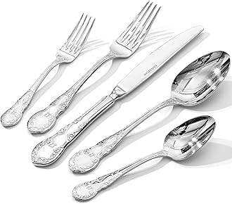 Vintage Silverware Set, 40-Piece 18/10 Stainless Steel Retro Royal Flatware Cutlery Set for 8 with Carved Thick Handles, Tableware Utensils for Home,Party,Restaurant,Wedding,Dishwasher Safe