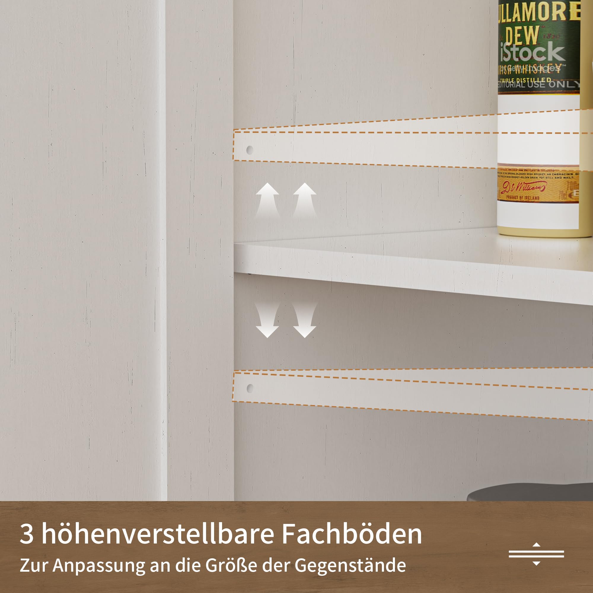 BonVache Sideboard, Küchenschrank mit Schubladen, Aufbewahrungsschrank, Anrichte mit Offenem Regal, Kaffeebar Schrank für Küche, Esszimmer, Wohnzimmer, 120 x 35 x 95cm, Cremeweiß in Holzoptik