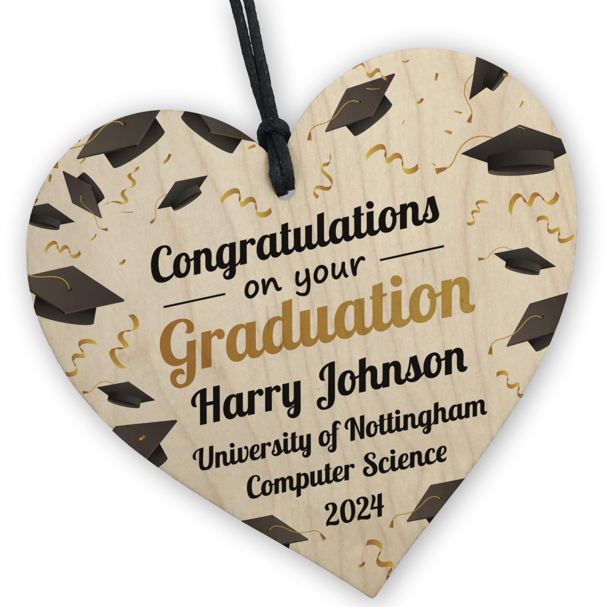 Red Ocean Personalised GRADUATION GIFT Hanging Wood Heart Decoration Graduation Gifts For Him Her Graduation Present Congratulations Gift For Son Daughter Granddaughter Grandson