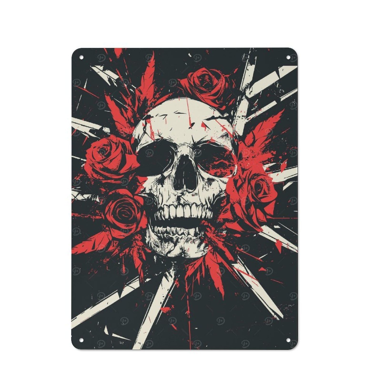 Junmoney Skull With Roses Retro Decorative Metal Plaque 40X30cm, Garage Wall Decor For Garage, Workshop, Shed Or Utility Room