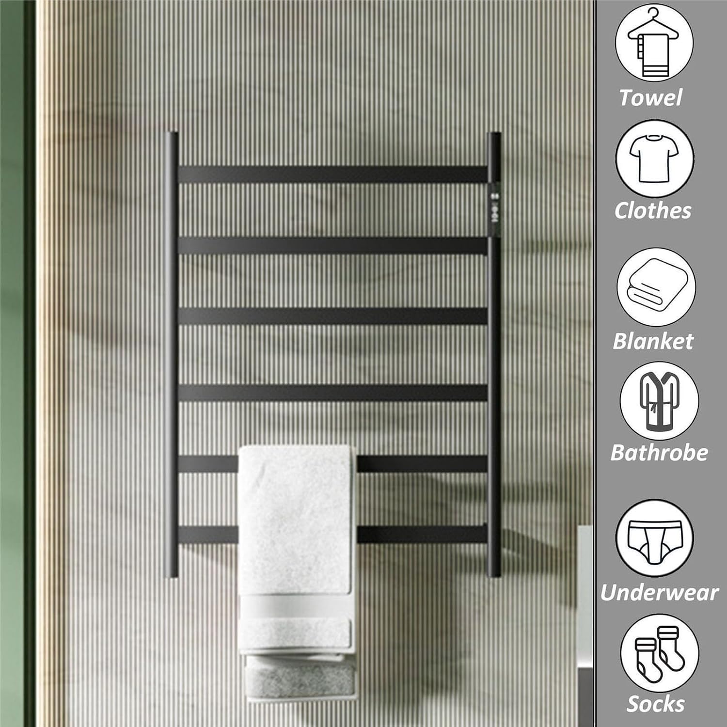 Towel Warmer Gold,Right Wire,Wall Mounted Electric for Drying Towels and Garments,Stainless Steel Heated Towel Rack, Fast Heating-A Gray-Hard Wired(A Gray,Right Wire)