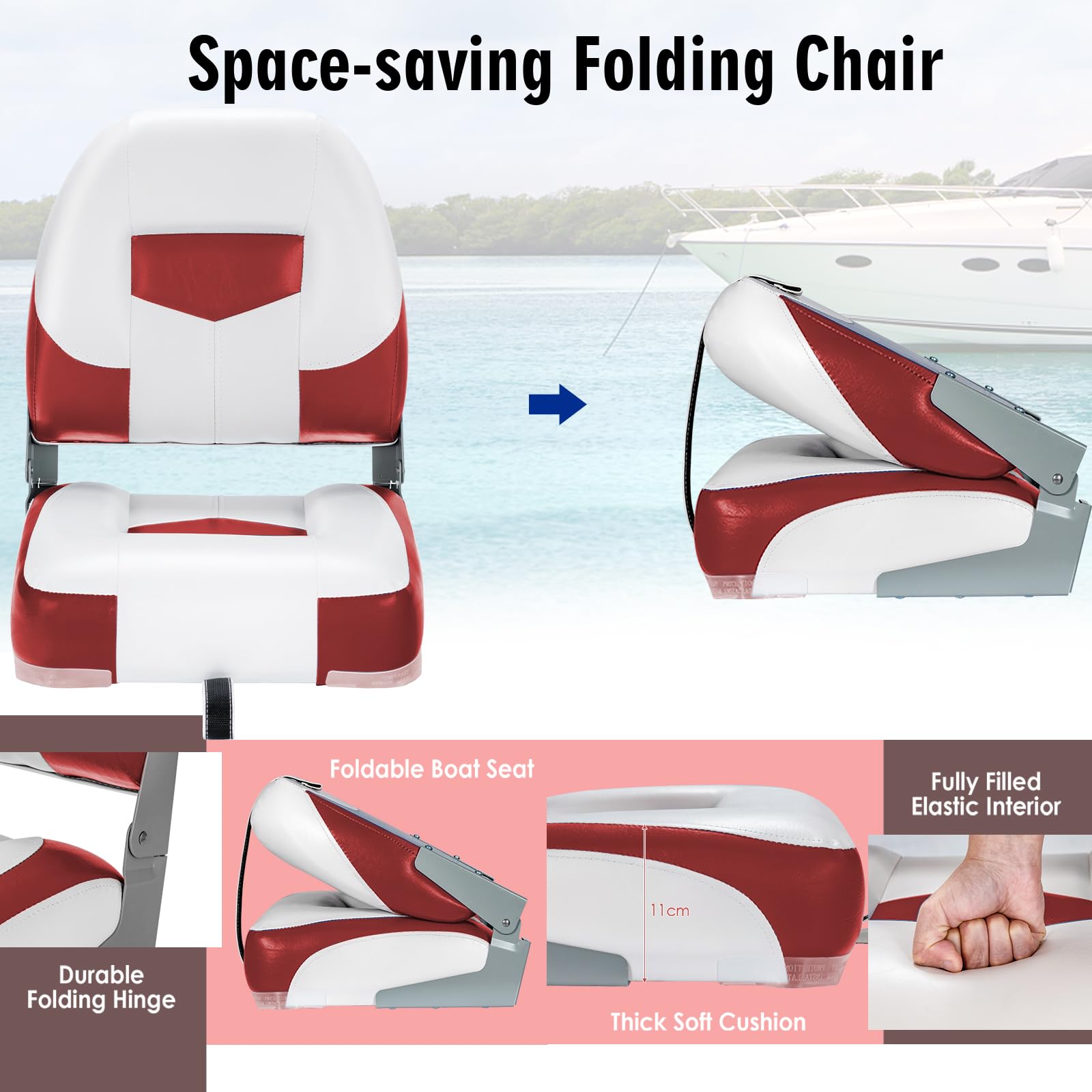 2 Sedie Per Barca Pieghevoli Con Schienale - Blu, Portata 110 Kg, Ideali Per Pesca E Relax - Foto 7