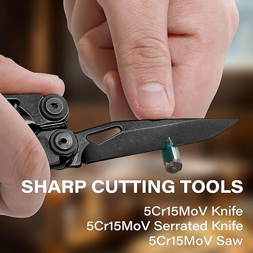 Miniatura 3 de RBLACK Longeron21 Multiherramienta, alicates multiherramienta 21 en 1 con bloqueo de seguridad y tijeras de acción de resorte, juego de múltiples