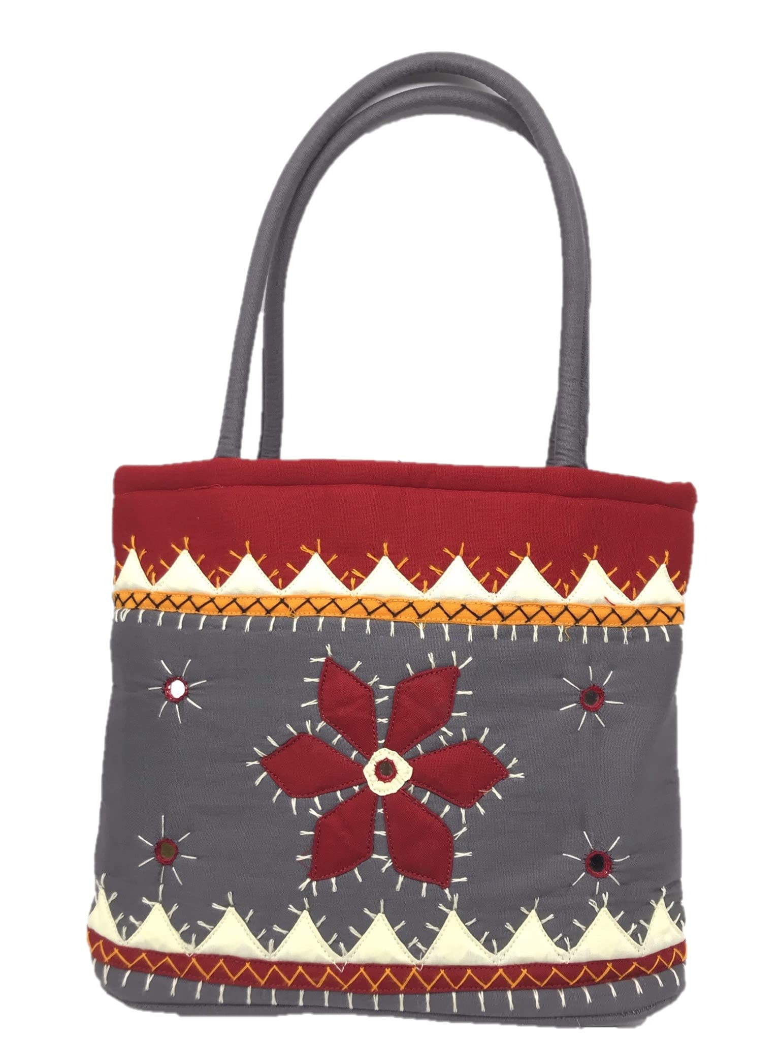 srishopify handicrafts Ladies Cotton Mini Hand Bag For Women Stylish Handcrafted Bags Small Size 10.5x8x3 Inch Gift Items Birthday Gifts for Women Pooja Marriage Purpose | Ash Silver Color bag (B09FG5PWM6) Amazon Price History, Amazon Price Tracker