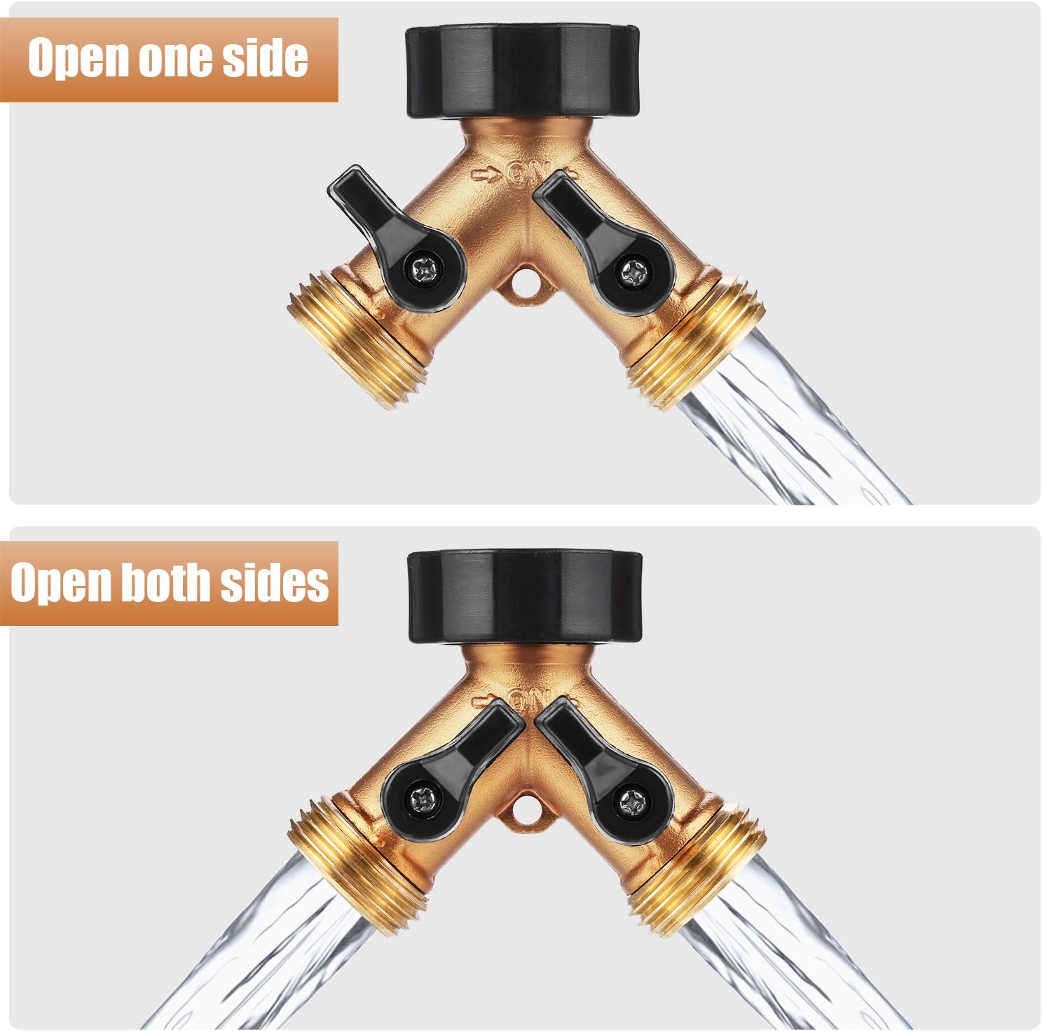 madeking water hose splitter 2 way heavy duty, brass 2 way hose splitter, Bolted & Threaded. garden hose splitter Easy Grip to 2 hose connector,Long Handles hose y valve,Outdoor Faucet splitter