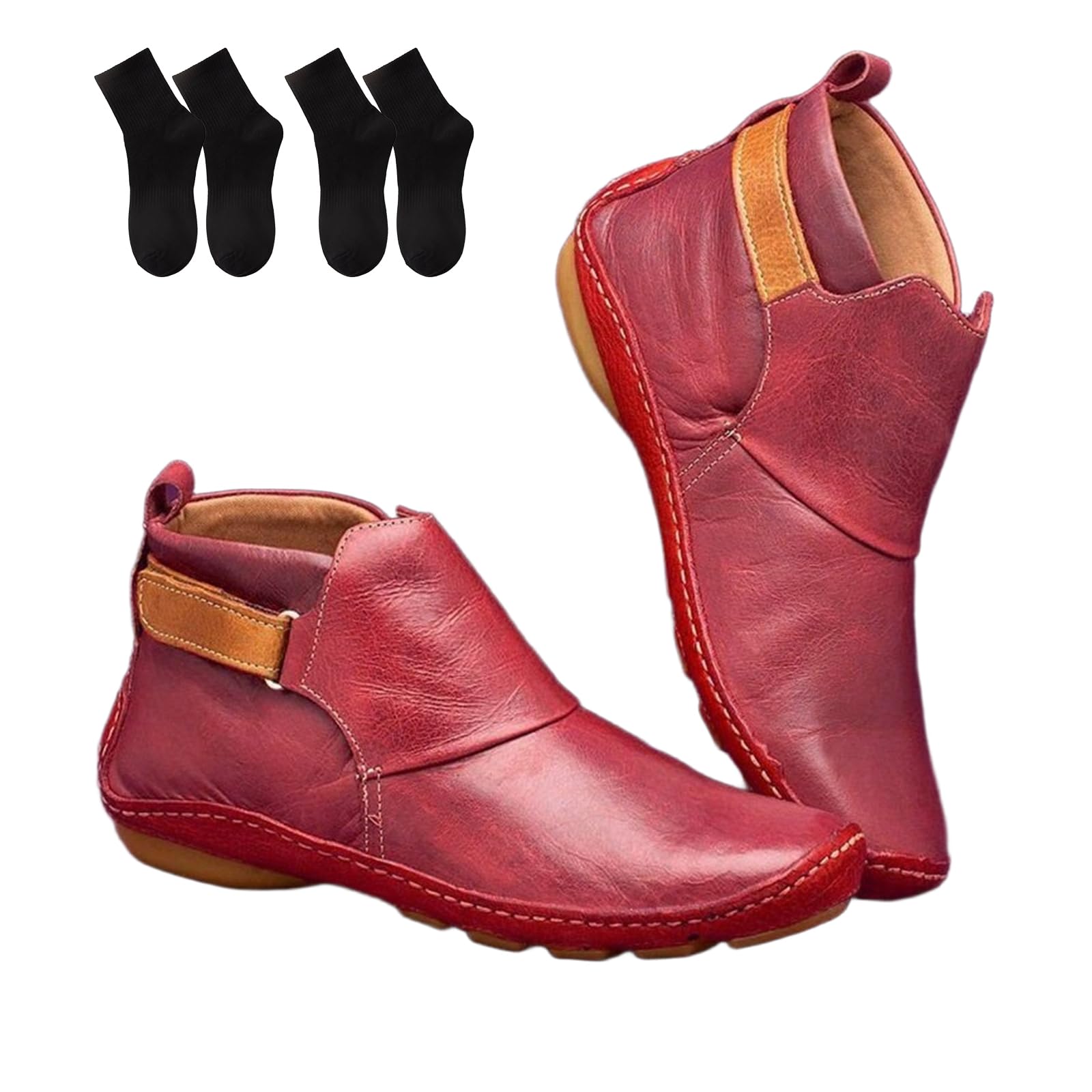 2025New Womens Vintage Casual Short Ankle Boots Short Ankle Boots for Women No Heel Comfortable Slip On Flat