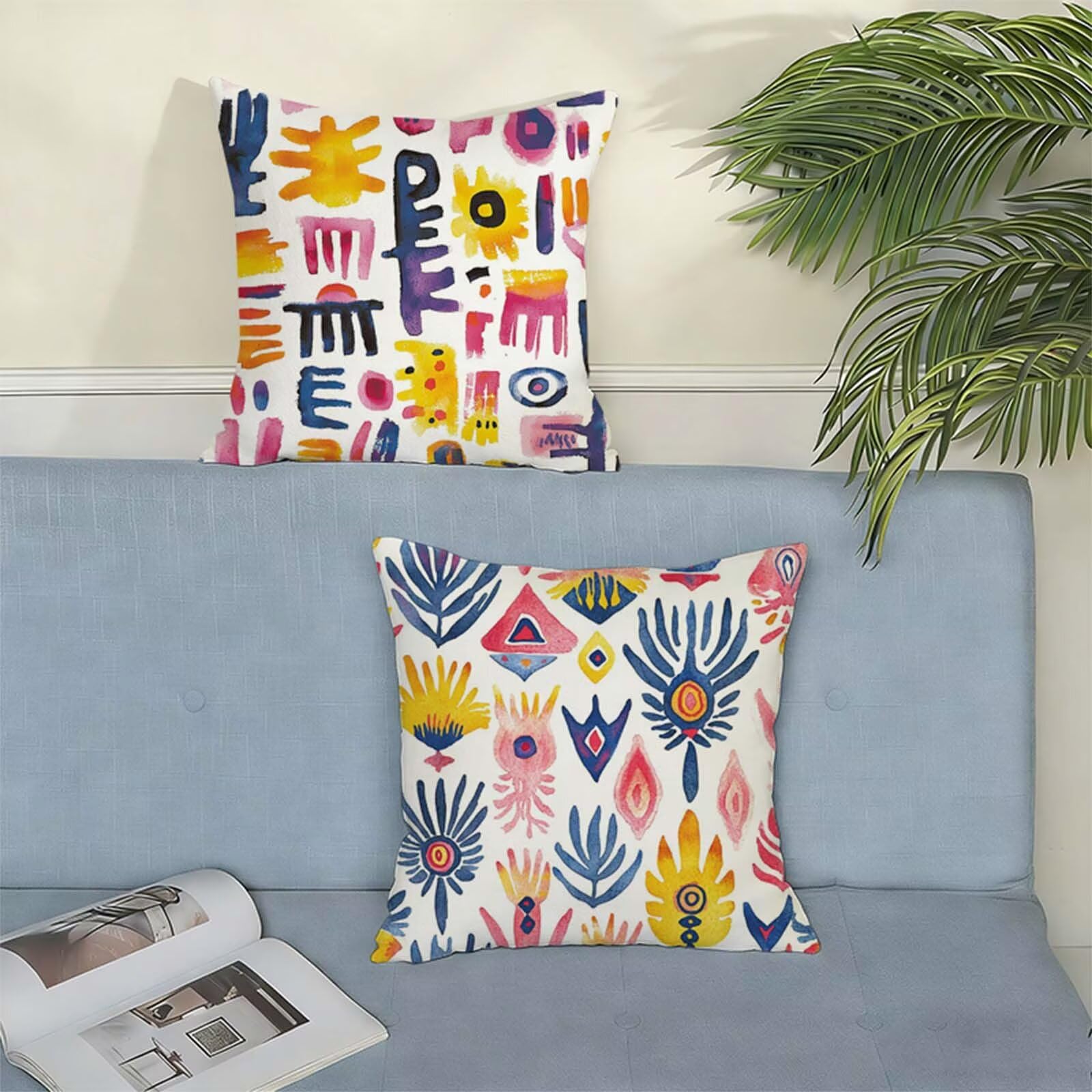 Housse Coussin 80 x 80 CM Usine Lot de 2, Abstrait Housse de Coussin Lin, Doux Confort Taies d'oreiller Imperméable Extérieur, Fermeture Éclair, Lavable en Machine, Canapé, Chambre, Fauteuil X-668
