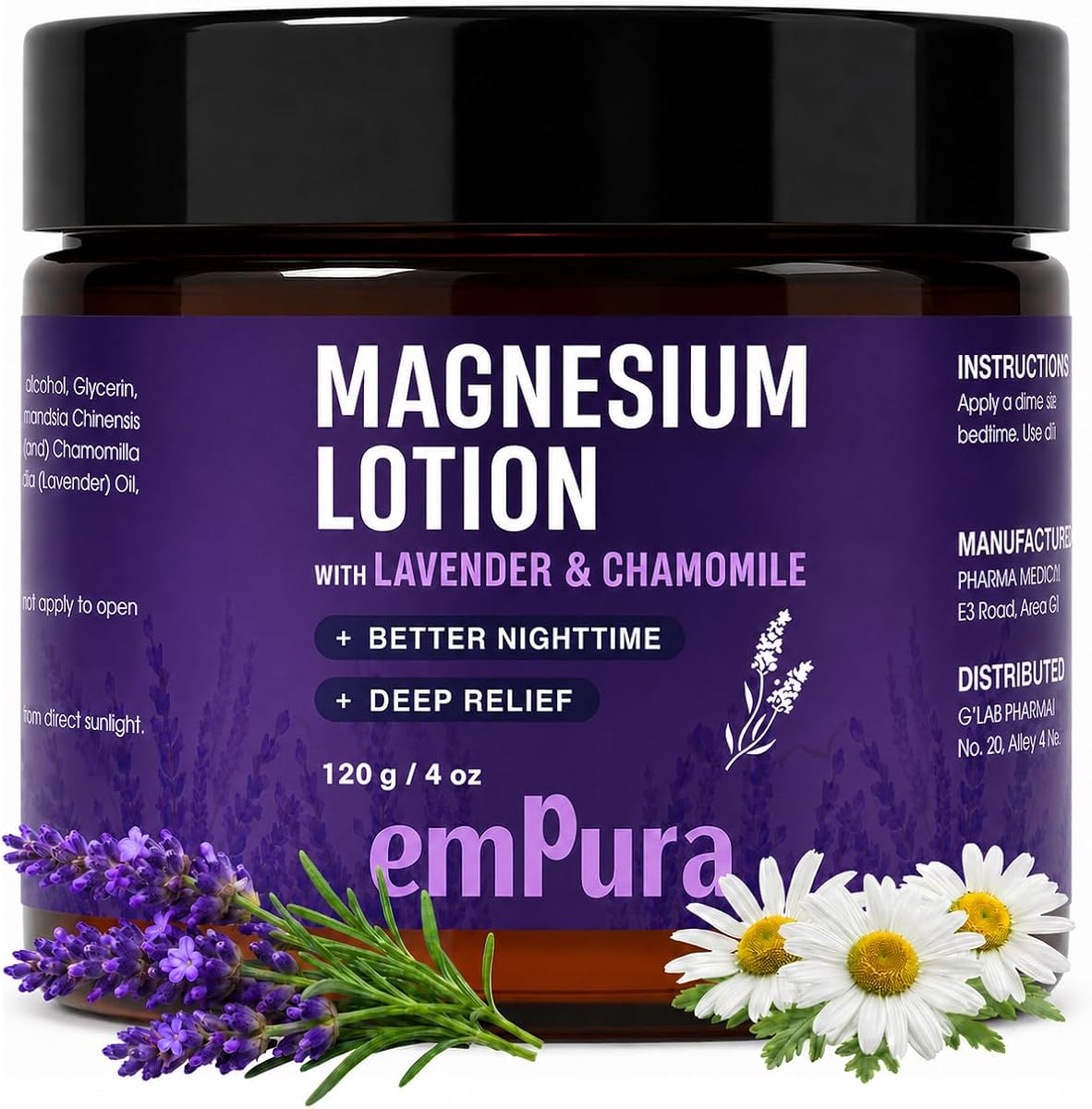 EMPURA Lavender Magnesium Lotion, Relaxing Gifts for Women, 4 Oz | Fast-Absorbing Nighttime Body Lotion with Lavender, Chamomile, Shea Butter and Jojoba Oil; Non-Greasy Feel; Gifts for Mom