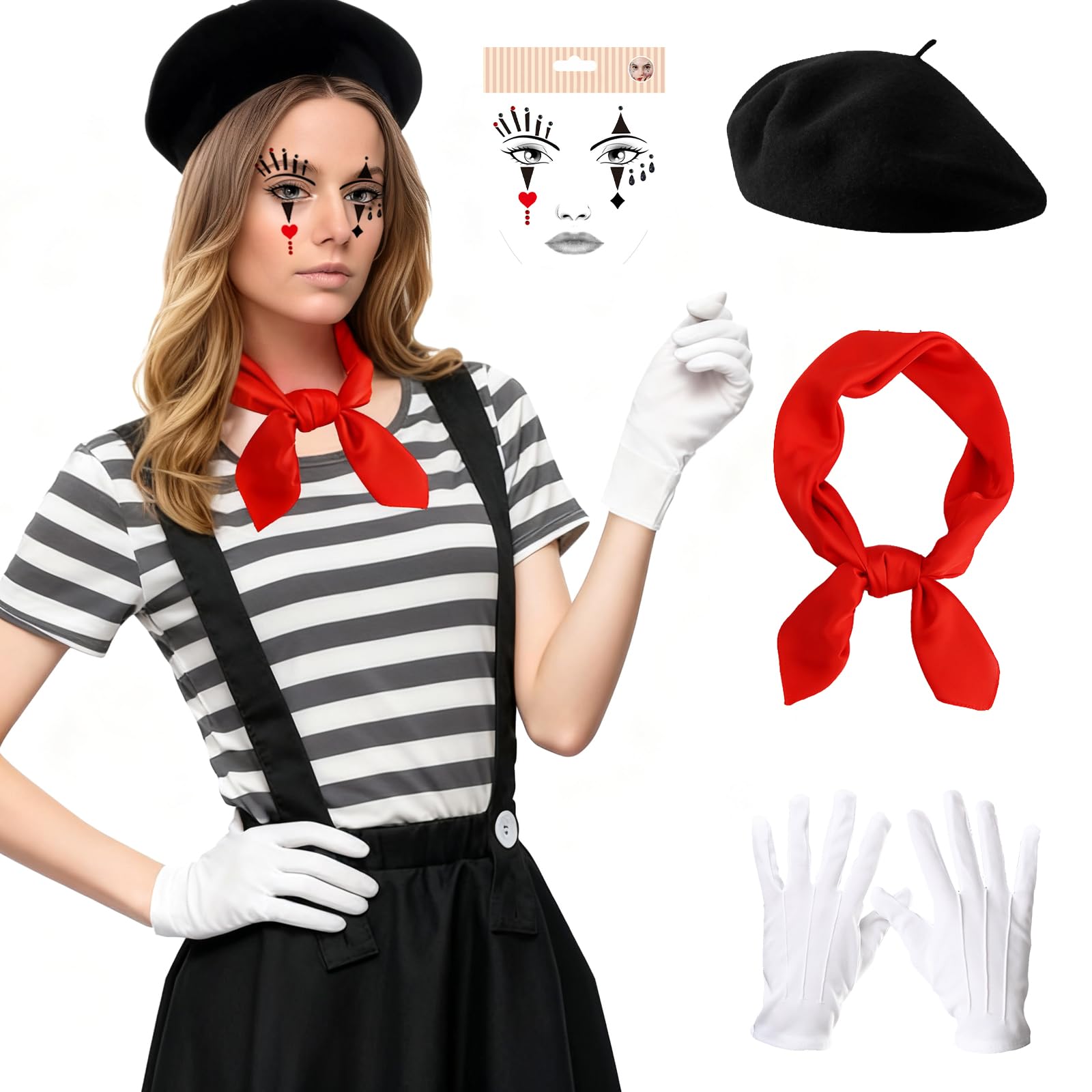 Disfraz de Carnaval Pantomima,Pantomime Costume,Disfraz de Mimo,Carnaval Mime Disfrazs,Accesorios para Disfrazs,Carnavals Disfraces,para Carnavals Mascarada Halloween