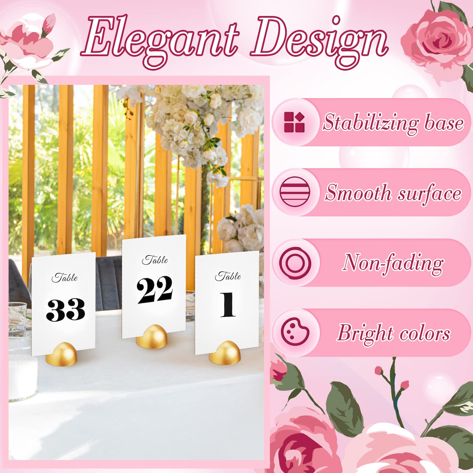 Taiyin 40 Sets Hochzeitstischnummern-Karten-Schilder mit rundem Ständer, 10.2x15.2 cm, 1-40 Gold-Tischnummern mit Ständer, Holzgold-Kartenhalter für Hochzeitsempfang, Jahrestag, Restaurant, Events