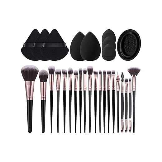 Kit de ferramentas de maquiagem com 29 peças, conjunto de pincéis de maquiagem e esponjas de maquiagem para líquido, creme e pó - polido, mistura e pincel facial (preto)
