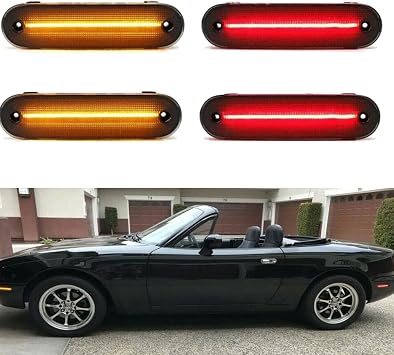 Smoke Lens LED Side Marker Lights for 1990-2005 Miata MX-5 MX5 Amber Front & Red Rear Side MarkersTurn Signal LightLeft+Right, Replace OEM#NA01515EXA MA2550107 MA2551107 8BN1-51-120