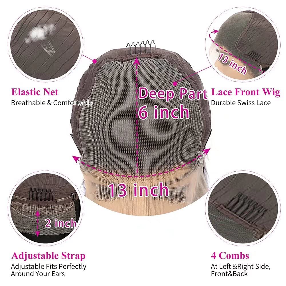 Brazilian Hair Short Bob Stright Human Hair Wig 13x6 HD Transparent Lace Frontal Wig Bone Straight Glueless Wigs 150% Density Pre Plucked Virgin Hair Natural Hairline with Baby Hair 12inch