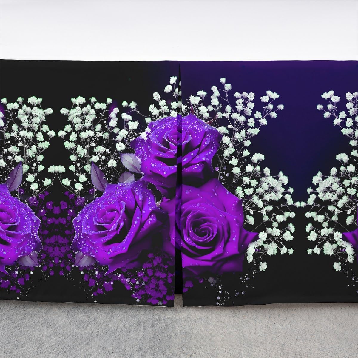 Valentine's Day Girly Bed Skirt King Size,Rose Flowers Romantic Bedskirt 3pcs for Girls Women Room Decor,Florals Rustic Farmhouse Bed Wrap Bedding,Purple Dreamy Fitted Sheet,2 Pillowcases