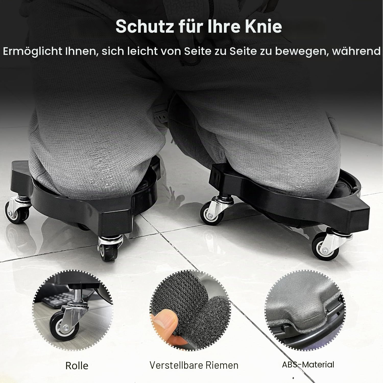 Knieschoner Arbeiten,Kneeblades Rollende Knieschützer,Kniekissen Arbeit,mit 3 Rollen,Knieschmerzen-Lindern,für Profis im Baugewerbe, Boden- und Fliesenleger,Garten- und Landschaftsbauer,1 Paar