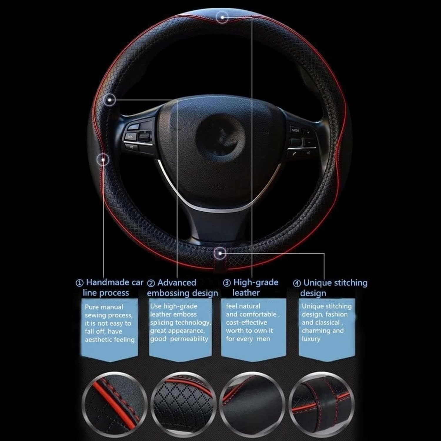 DaisyInner 17.5-18 Inch Truck Steering Wheel Cover Leather Wheel Semi-Truck Comfy Grip Cover Anti-Slip Car Accessory, Fits Rv, Big Rig and Classic Car (Black, Simple Style)